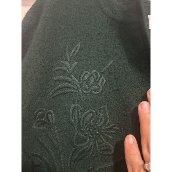 Women's Open Knit Long Cardigan Sweater Embroidered Size Medium Dark Green Wool - Picture 4 of 6